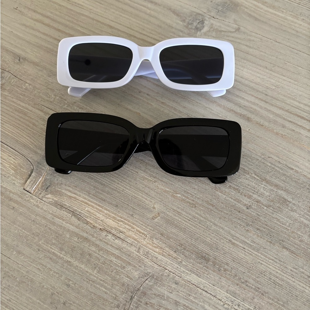 Black and White Rectangular Retro Sunglass Set